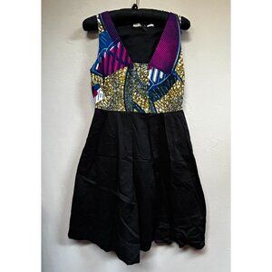 Anthropologie Mille Collines Wax Kirezi Dress Size 4 Sleeveless Black Motif